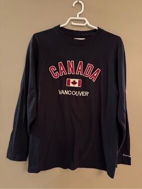 UNISEX Canada Vancouver Long Sleeve Tee - Navy with Red & White Embroidered Logo